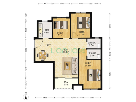 名门翠园 3室1厅2卫 111平方
