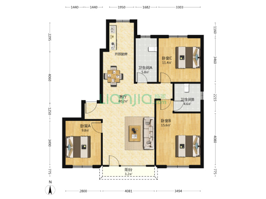 紫阳丽景一期 3室1厅2卫 115平方