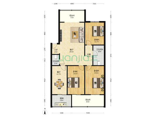 规划局家属院南院 3室2厅2卫 144平方