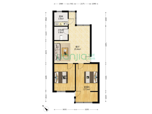 旌银房地产公司宿舍 2室1厅1卫 80平方