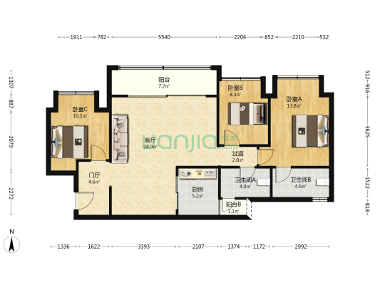 万科璞园璞玥 3室1厅2卫 99平方