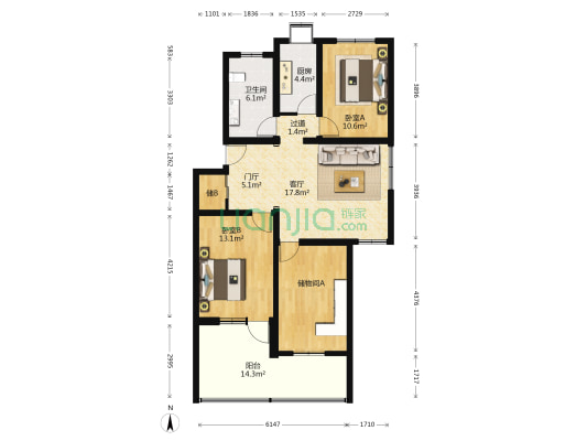 潞河中学家属院南区 2室1厅1卫 99平方