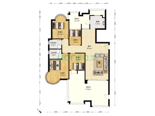 星海岸城市花园 4室1厅2卫 136平方