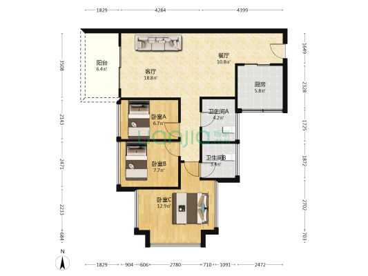 鸿荣源熙园山院 3室2厅2卫 85平方