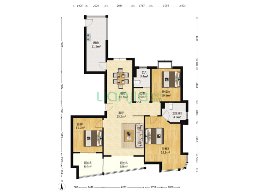 中栋金色家园 3室2厅2卫 135平方