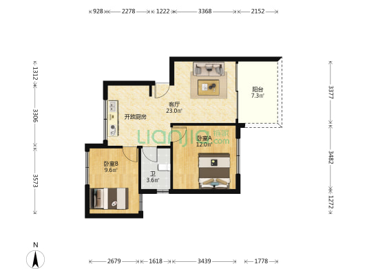 诗宁别墅 2室1厅1卫 68平方