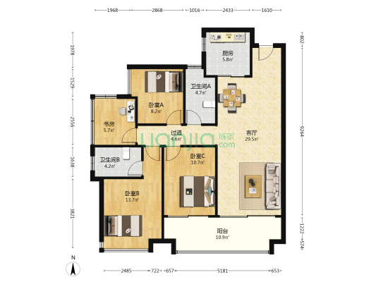 保利翔龙天汇 4室1厅2卫 122平方