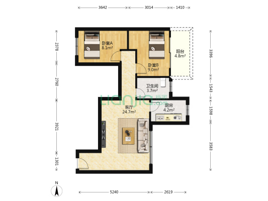 听涛雅苑 2室1厅1卫 69平方