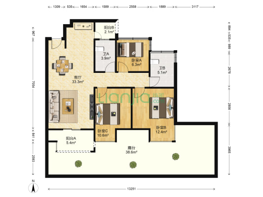 国悦九曲湾 3室1厅2卫 85平方