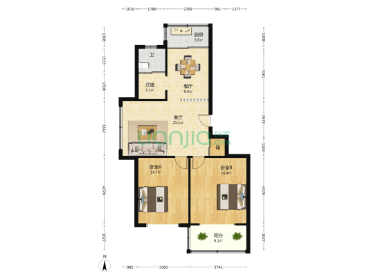 西欧名邸 2室2厅1卫 100平方