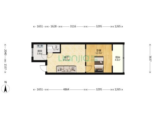 平安楼 1室1厅1卫 54平方