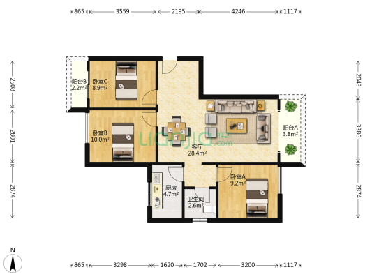 和安花园 3室1厅1卫 92平方