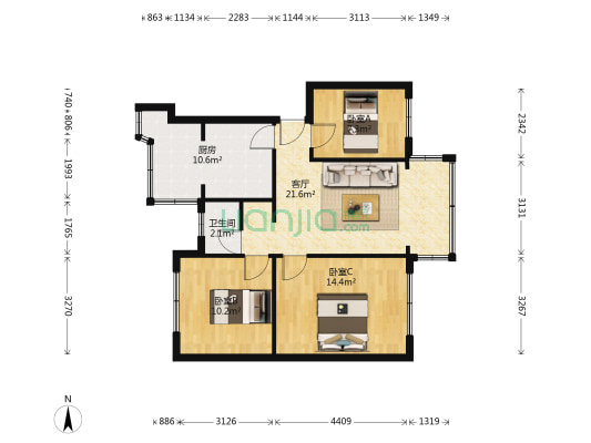 云南农业大学教工宿舍一区 3室1厅1卫 64平方