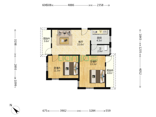 园林巷 2室1厅1卫 67平方