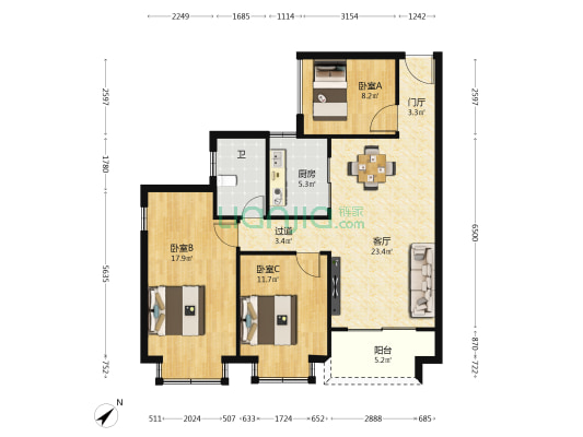 源安隆广场 3室1厅1卫 99平方