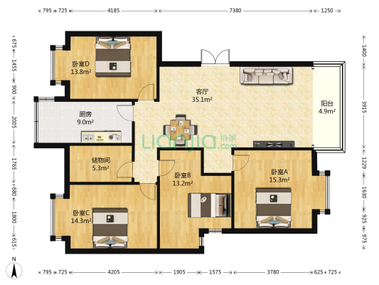 御林铭园 4室1厅0卫 135平方