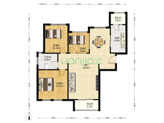 中央景城 3室1厅1卫 109平方