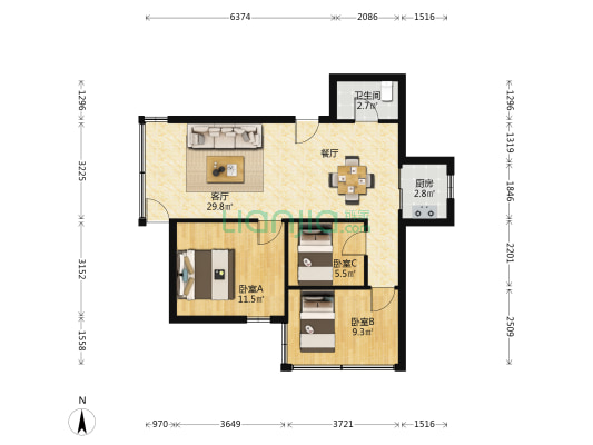 范屋村 3室1厅1卫 69平方