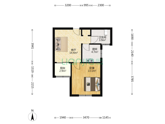 美罗家园润苑 1室1厅1卫 57平方