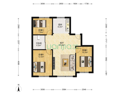 金辉湖畔里 3室1厅1卫 96平方