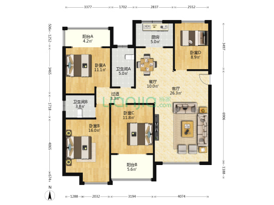 万景荔公馆 4室2厅2卫 142平方