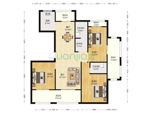 金报步阳华府 3室2厅3卫 143平方