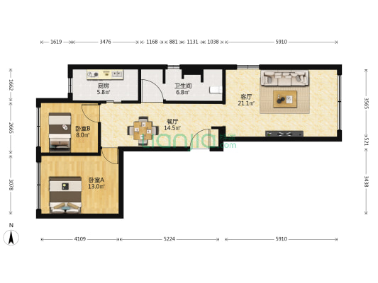 北京城建天坛府 2室2厅1卫 100平方