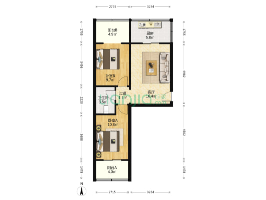纺织城东街309号院 2室1厅1卫 70平方
