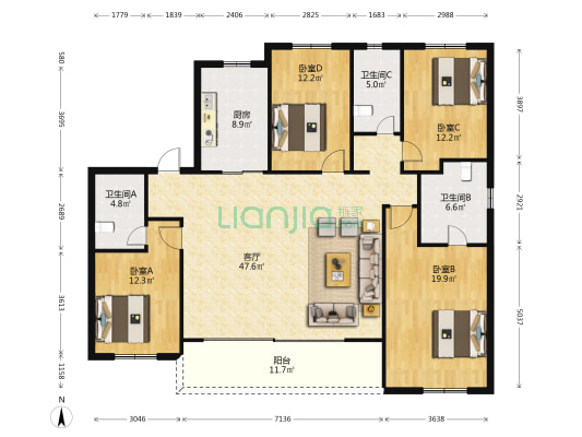 保利首开天悦二期 4室1厅3卫 168平方