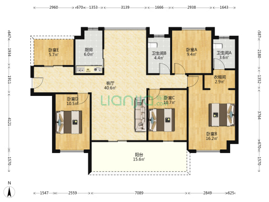 经达御金湾 5室1厅2卫 142平方
