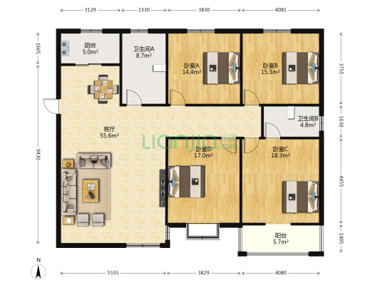 富華名门小区 4室1厅2卫 183平方