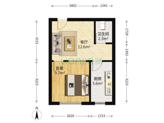 新城丽景 1室1厅1卫 42平方