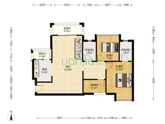 优悦城 2室1厅2卫 93平方