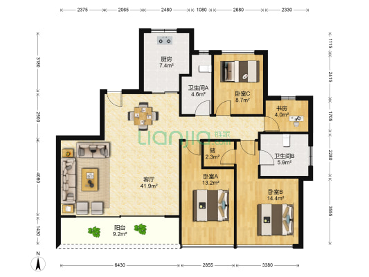 绿城锦玉园 4室1厅2卫 142平方