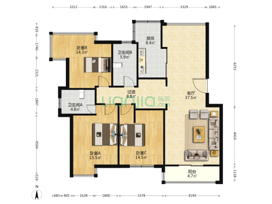 明珠锦苑 3室1厅2卫 150平方