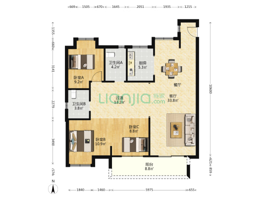 天纵时代天樾 3室1厅2卫 127平方