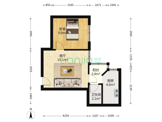 明月小区 1室1厅1卫 44平方