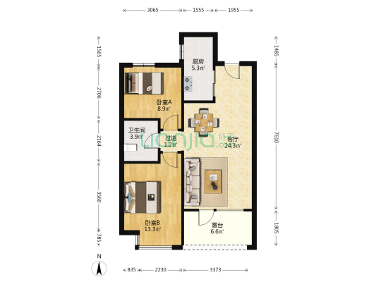 中梁华宇学府壹号 2室1厅1卫 87平方
