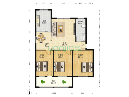 议台路联通家属院 3室2厅1卫 113平方