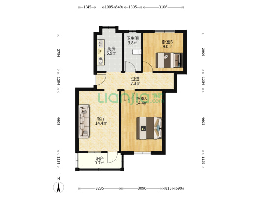 潜山路382号南生活区 2室1厅1卫 73平方