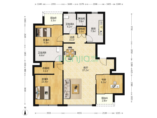 裕沁湖畔庭东区 3室1厅3卫 144平方