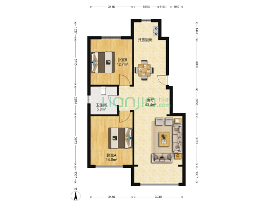 信特景瑞名都 2室1厅1卫 103平方