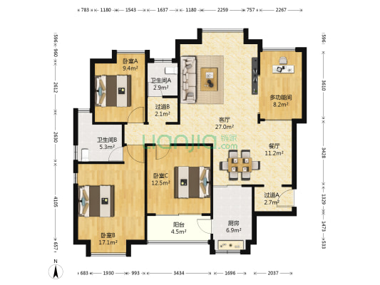金华南园B区 4室2厅2卫 133平方