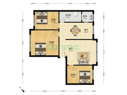 佛山路东段84 3室2厅1卫 100平方