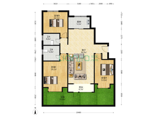 和泓·大成府 3室1厅2卫 125平方