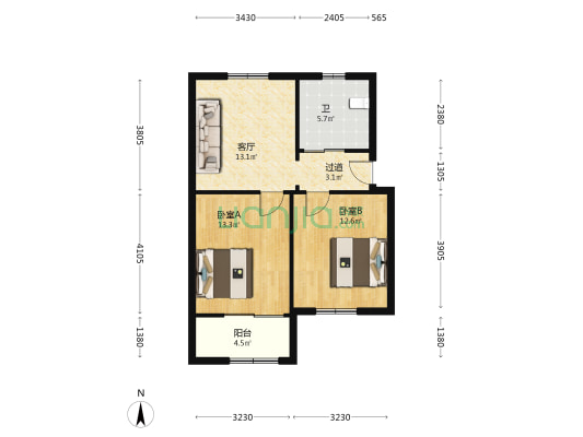 东门路8号 2室1厅1卫 68平方