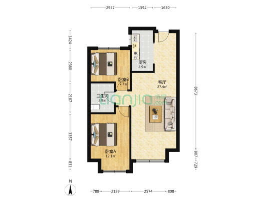 大连九里保利城 2室1厅1卫 80平方