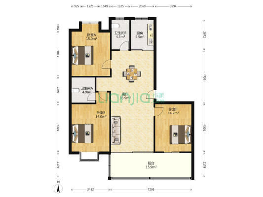富丽名苑 3室1厅2卫 142平方