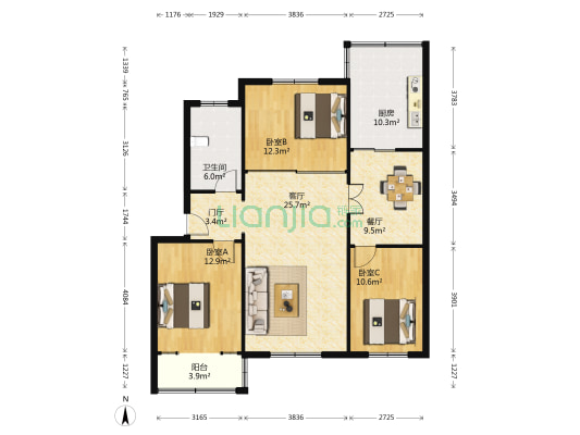 康丽小区 3室2厅1卫 112平方