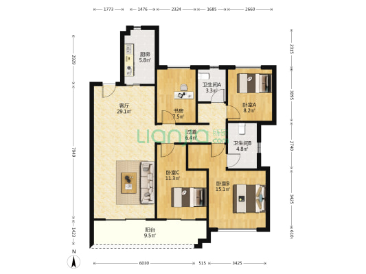 凯迪融创观澜湾 4室1厅2卫 135平方
